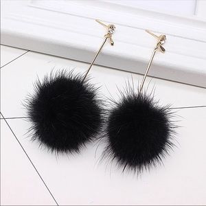 Black Pom Pom Earrings